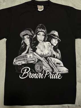 Brown Pride Chicana Lowrider Graphic T-Shirt Medium